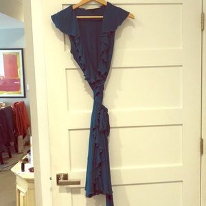 Diane von Furstenberg teal ruffled wrap dress